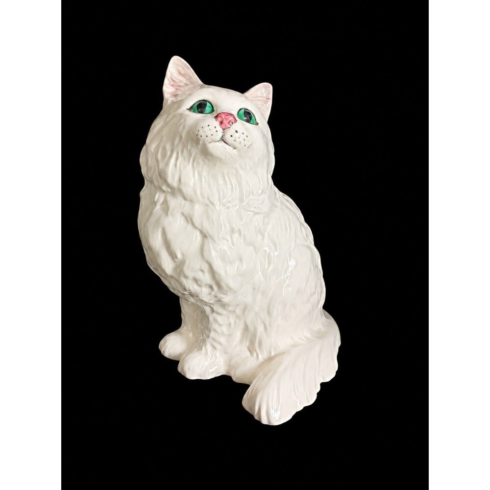 White Persian 8" Cat Ceramic Figurine Green Eyes Vintage Beswick England  #1867
